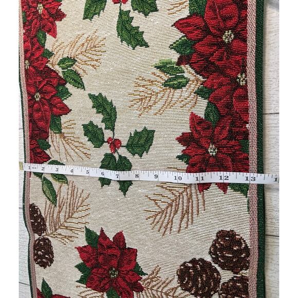 Poinsettia Christmas Red & Green Holiday Table Runner - Picture 2 of 4